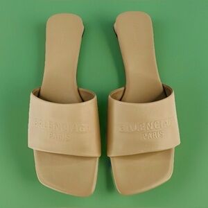 Balenciaga Duty Free Nude Sheepskin Leather Logo Flat Sandals Size EU 40 - US 10
